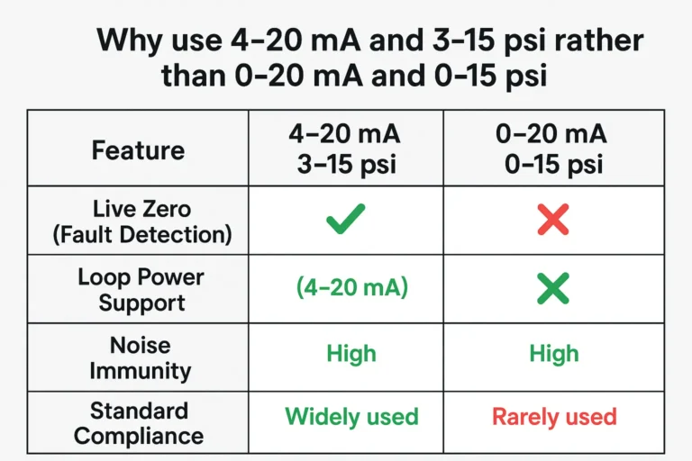 Why use 4-20mA and 3-15 psi rather than 0-20mA and 0-15 psi 4 Why use 4-20mA and 3-15 psi rather than 0-20mA and 0-15 psi